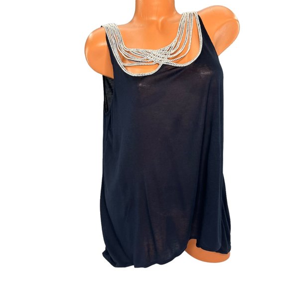 Anthropologie LeifNotes Blouse Womens Navy Decorative Collar Sleeveless Size M - Picture 9 of 9